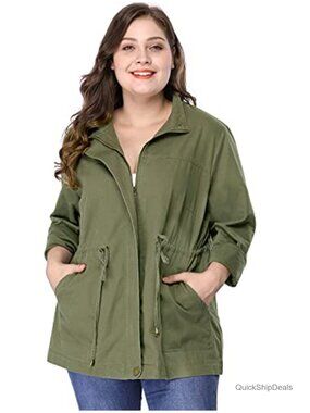 Women's Plus Size Anorak Jacket Lightweight Utility Drawstring Waist Casual
